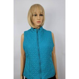 Relativity Womens Vest Blue Turquoise Waist Length Full Zip Quilted Mock Neck M